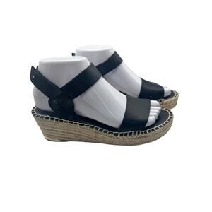 Franco Sarto Womens Black Leather Patra Espadrille Wedge Sandals Ankle Strap 6.5